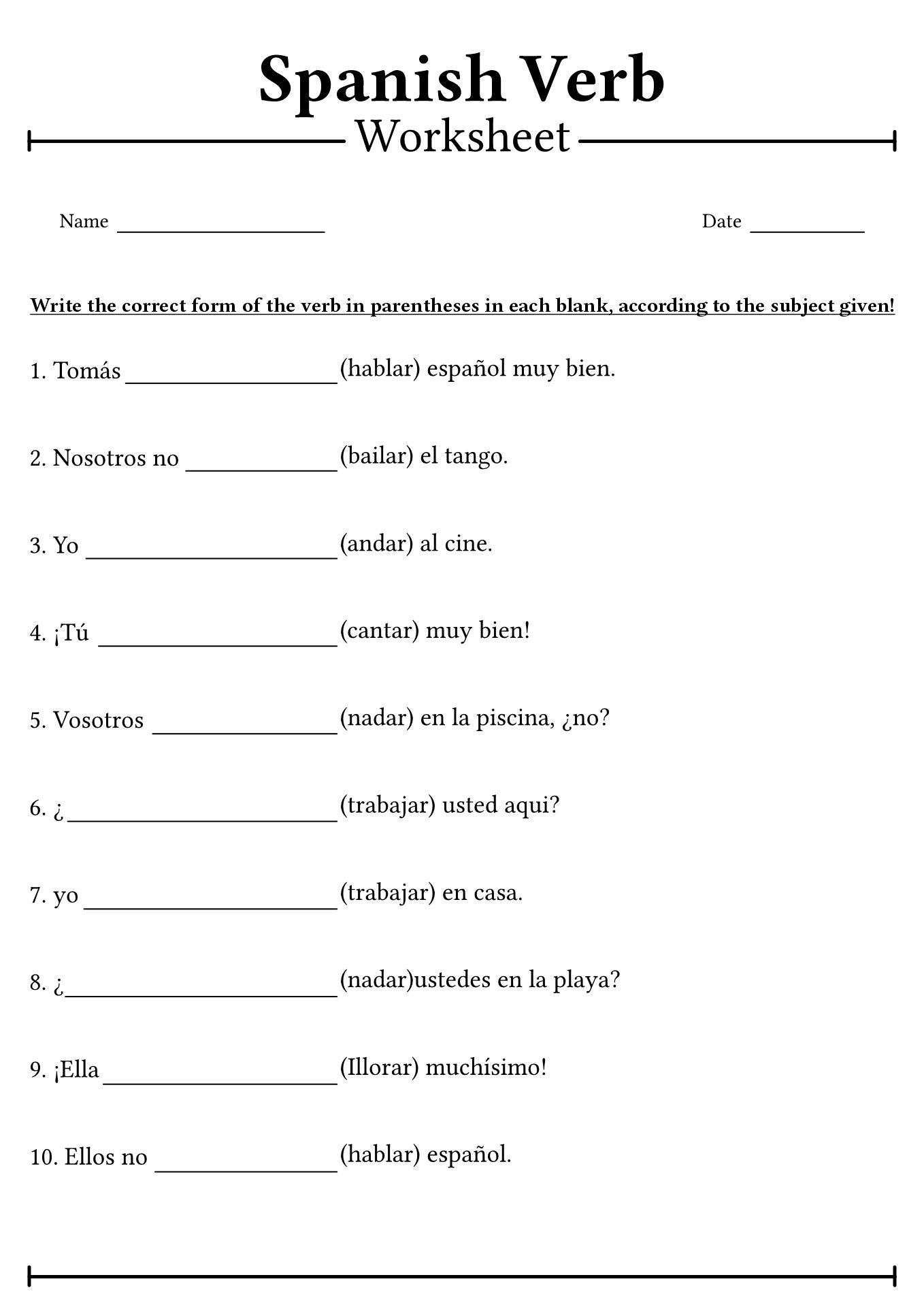 19 Spanish Verb Worksheets - Free PDF at worksheeto.com