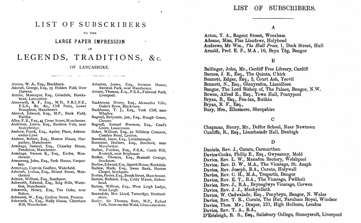 “List of Subscribers” from two early folklore collections. “List of Subscribers” from two early folklore collections.