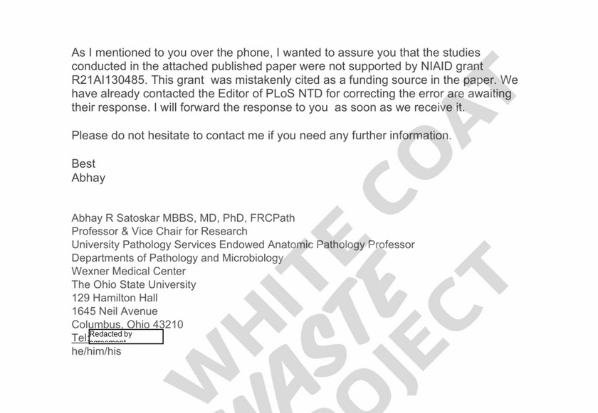 Email obtained by a FOIA request from White Coat Waste Project. Email obtained by a FOIA request from White Coat Waste Project.