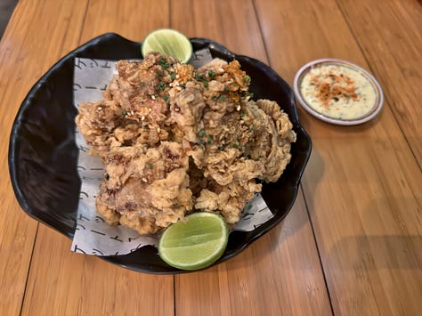 Left to right, top to bottom: Maketto Fried Chicken, TNT Conchas Gunkan, Ganyaki Bombastic, Cangri Maki half roll, and Aisu Kurimu soft-serve