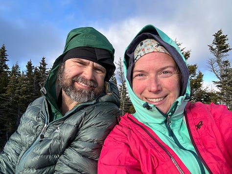 Pictures of Liz, Seth, and the dogs hiking snow-covered mountains