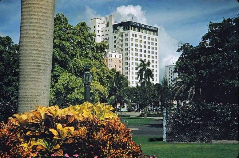 Columbus Hotel from Bayfront Park in 1954