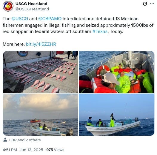 1,500 pounds of Red Snapper illegally poached by Gulf Cartel Lancheros were seized off the Texas coast on June 13, 2025. 1,500 pounds of Red Snapper illegally poached by Gulf Cartel Lancheros were seized off the Texas coast on June 13, 2025.