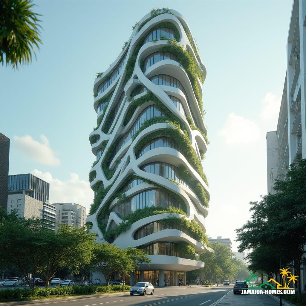 Futuristic skyscraper in downtown Kingston, Jamaica