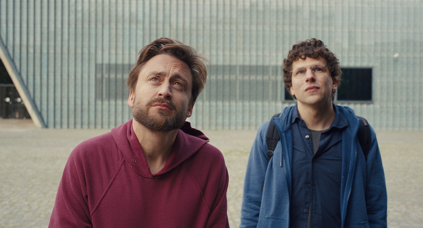 Kieran Culkin and Jesse Eisenberg in A REAL PAIN movie Kieran Culkin and Jesse Eisenberg in A REAL PAIN movie