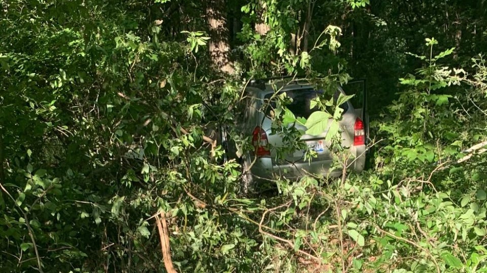 The scene of a crash on Maple Island Road northeast of Wolf Lake on June 1, 2023. (Courtesy Michigan State Police,)