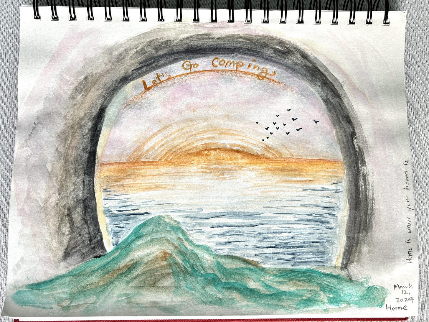 Home is where your heart is. Watercolour on flimsy paper.