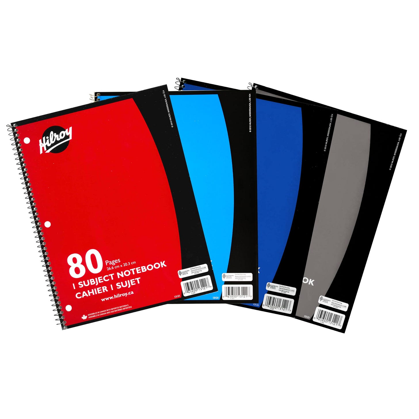 Hilroy 1 Subject Wide Ruled Notebooks, 10-1/2 X 8-Inch, 3-Hole Punched, 80  Pages Each, Assorted Color Covers, Box of 30-13121 : Amazon.ca: Office  Products
