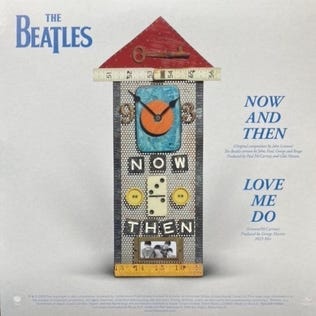 The back cover art of The Beatles Now and Then single. The back cover art of The Beatles Now and Then single.