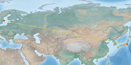 Distance Tokyo-Stockholm