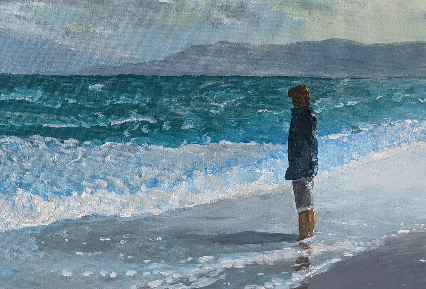 painting of woman on the shore
