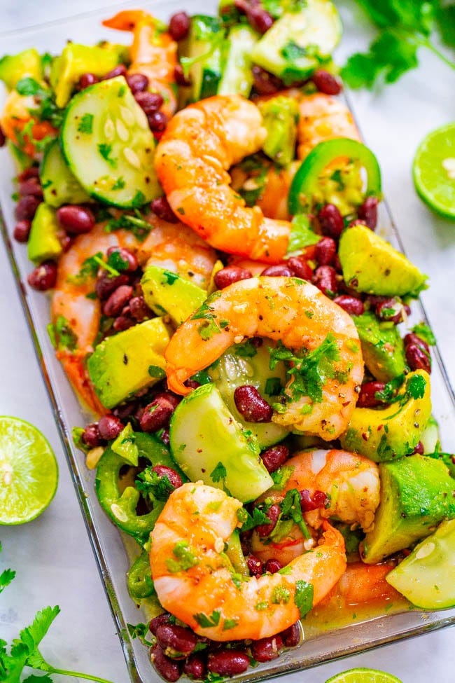 Lime Cilantro Shrimp and Black Bean Salad. 