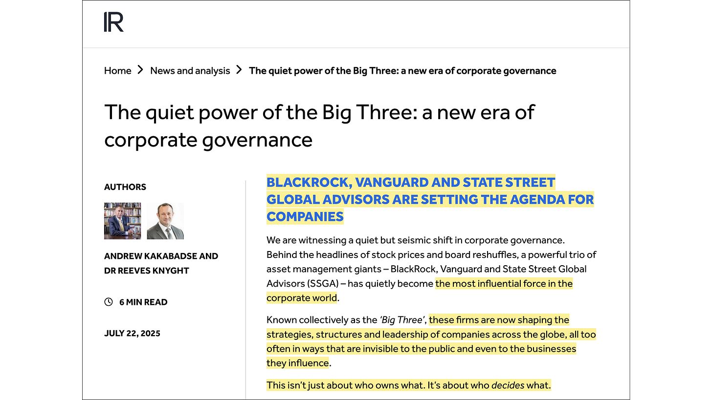 IR Impact, “The quiet power of the Big Three: a new era of corporate governance” (22 July 2025)