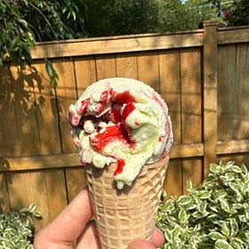 Tarragon Ice Cream with Strawberry Ripple