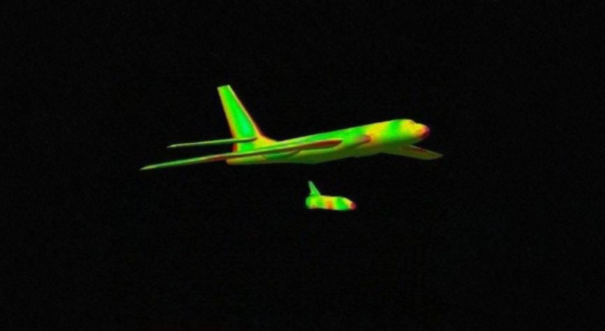 A 2000s computer-generated model of the Shenlong vehicle being dropped from a Xi’an H-6 bomber for digitally understanding characteristics.