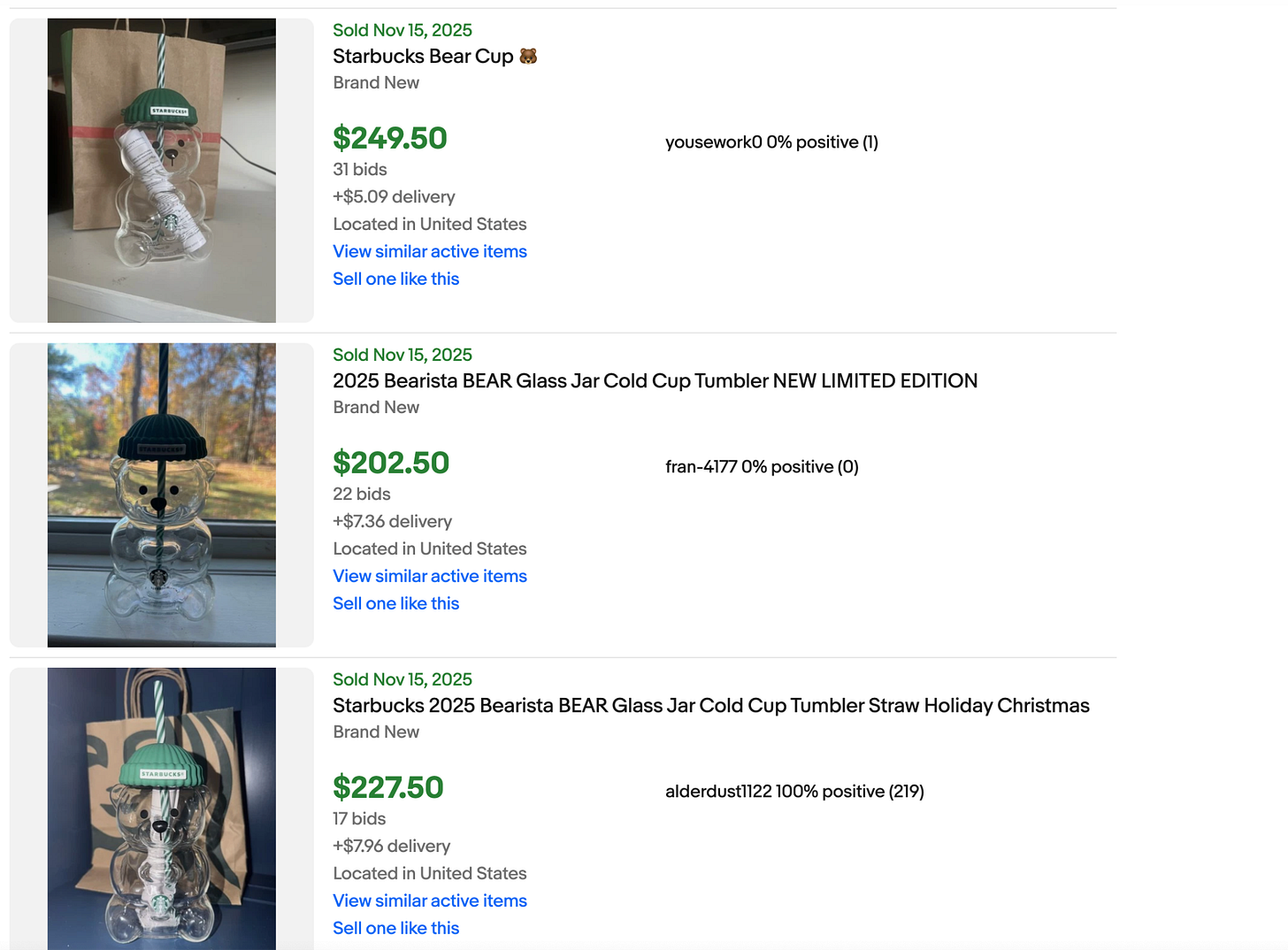 eBay listings of bear cup