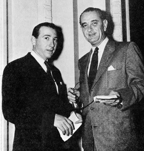 Mr. Baker with President Lyndon B. Johnson in an undated photo. From the time he was the Senate majority leader, Johnson had been a mentor to him.