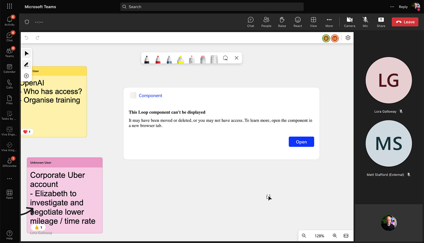 Microsoft Loop components in Word Online and Microsoft Whiteboard