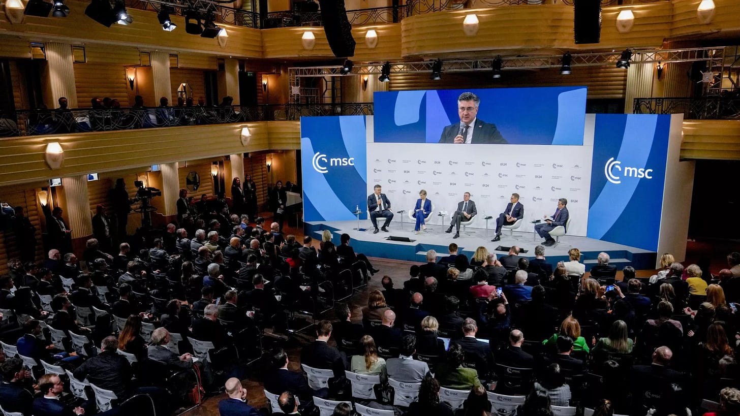 Andrej Plenkovic, Prime Minister, Republic of Croatia, Kristr˙n Mjoll Frostadottir, Prime Minister of Iceland, Alexander Stubb, President of Finland and Edgars Rinkevics, President of Latvia, from left, speak as part of a panel discussion during the Munich Security Conference at the Bayerischer Hof Hotel in Munich, Germany, Sunday, Feb. 16, 2025. - Sputnik International, 1920, 17.02.2025
