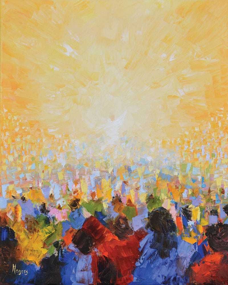 "Hallelujah" by Mike Moyers: "An impression of The Hallelujah Chorus from Handel’s Messiah. This painting depicts the scene from the book of Revelation referenced in Handel’s masterpiece." "Hallelujah" by Mike Moyers: "An impression of The Hallelujah Chorus from Handel’s Messiah. This painting depicts the scene from the book of Revelation referenced in Handel’s masterpiece."
