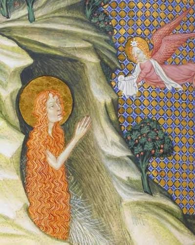 Medieval depictions of Mary Magdalene show her covered in hair. The story goes that having witnessed the death and resurrection of Jesus, Mary went on to live a chill life in the