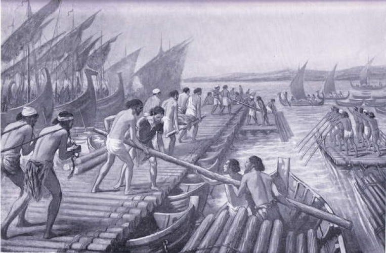 File:Construction of Xerxes Bridge of boats by Phoenician sailors.jpg File:Construction of Xerxes Bridge of boats by Phoenician sailors.jpg