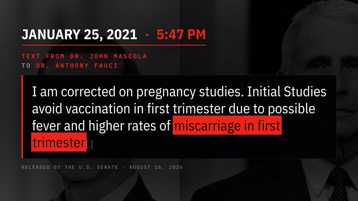 Released text message discussing possible miscarriage risk in the first trimester