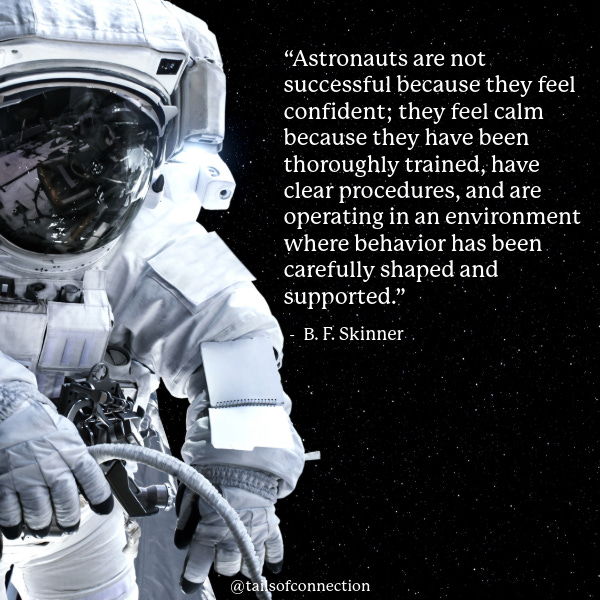 An astronaut on a black background with the BF Skinner quote from the article to the right of it