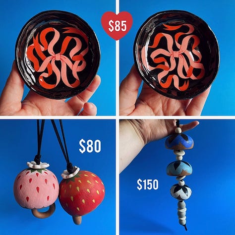 There's so many. They are all of ceramic items that will be in my shop update. Most of them are a little spooky, like skulls and moths and lots of black.