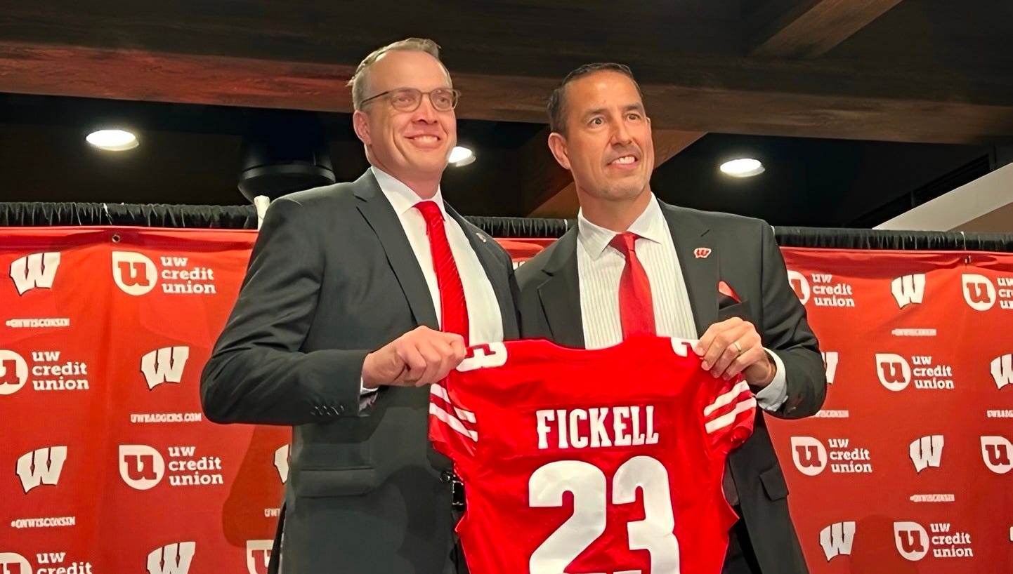 Wisconsin Badgers athletic director Chris McIntosh introduces Luke Fickell as the head coach of the football program.