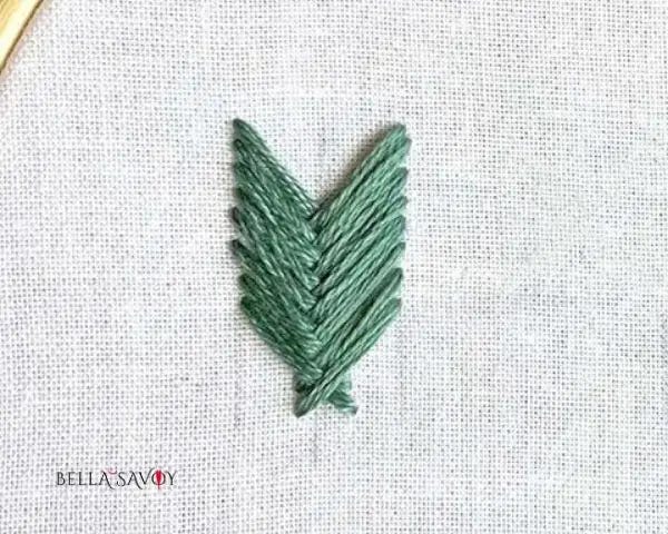 fishbone stitch creating an arrow fletching