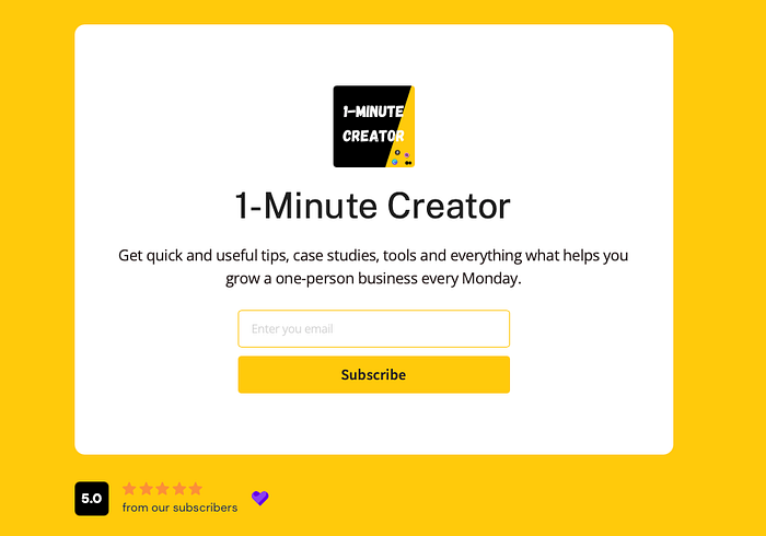 newsletter landing page on carrd