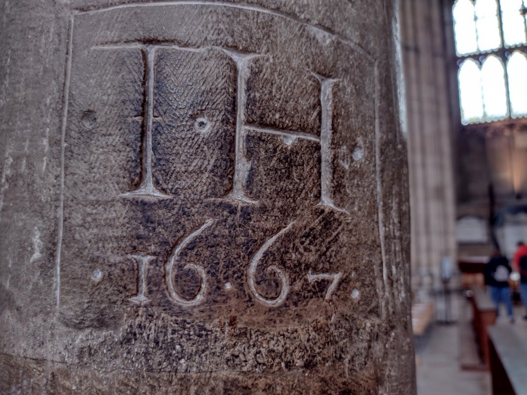 Graffiti from 1667 on cathedral pillar