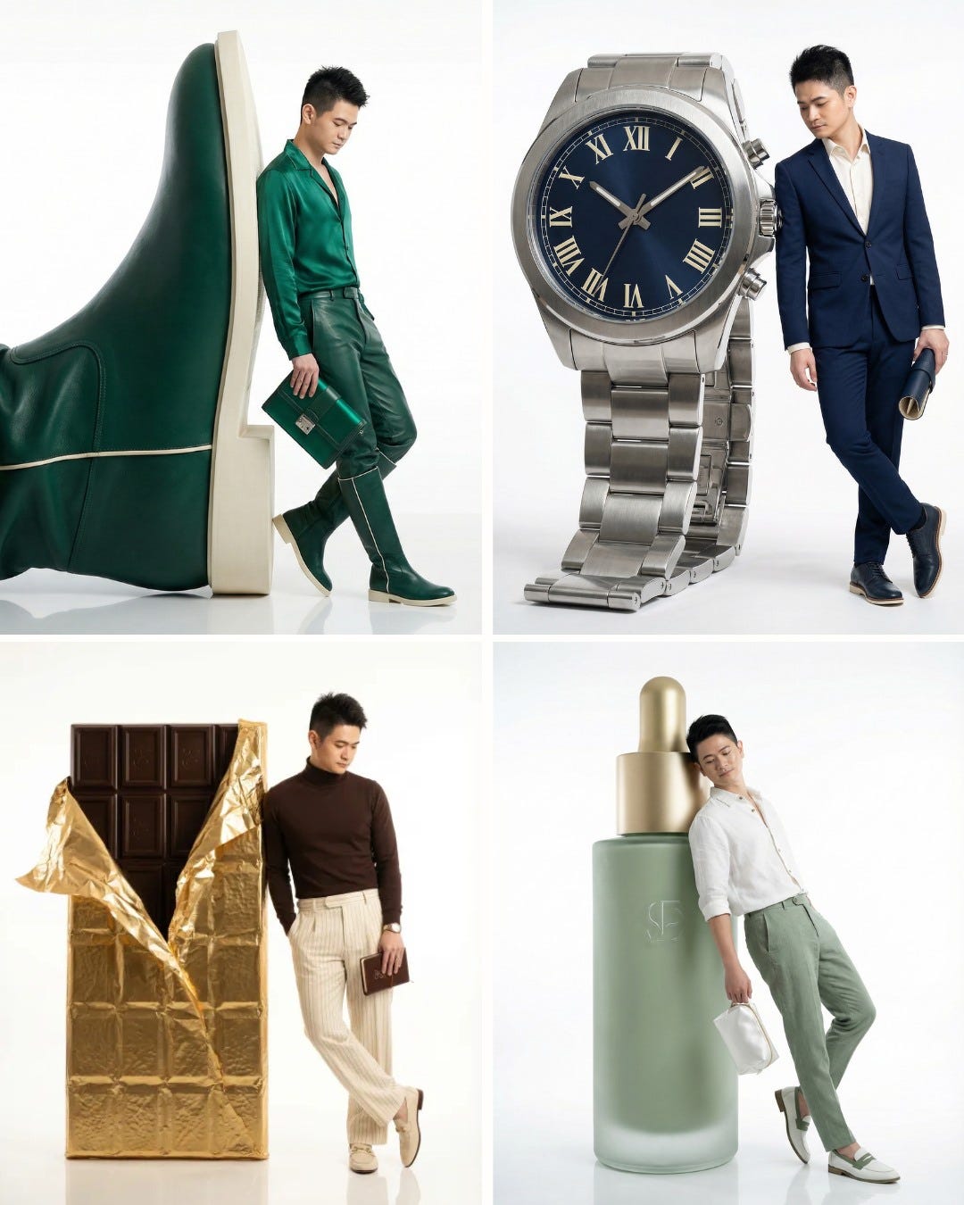 Use this image prompt to create oversized product shot with your model