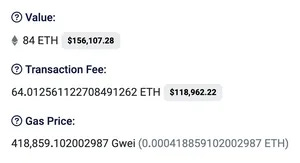 Value:
84 ETH
$156,107.28
Transaction Fee:
64.012561122708491262 ETH
$118,962.22
Gas Price:
418,859.102002987 Gwei (0.000418859102002987 ETH)