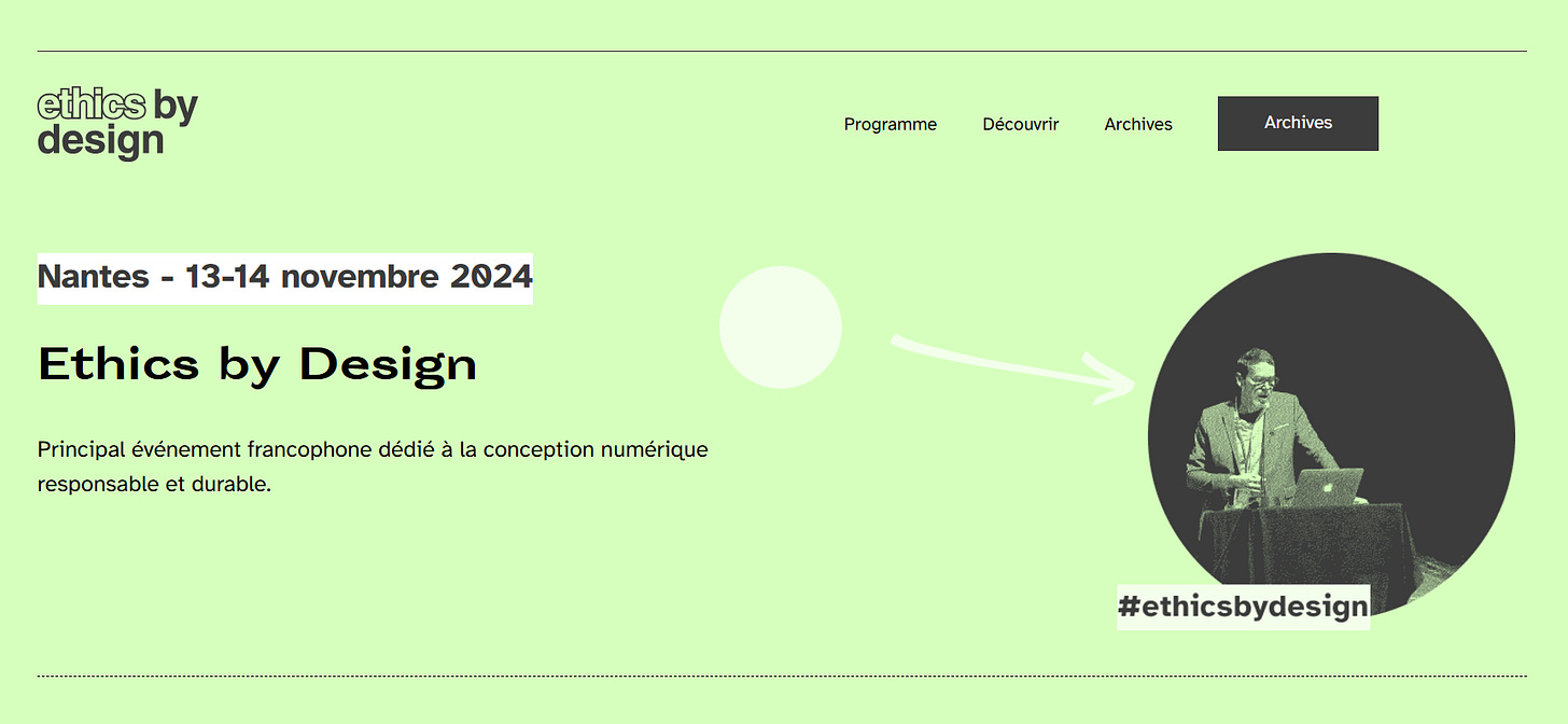 capture d'écran de la page d'accueil du site de l'évènement Ethics by Design