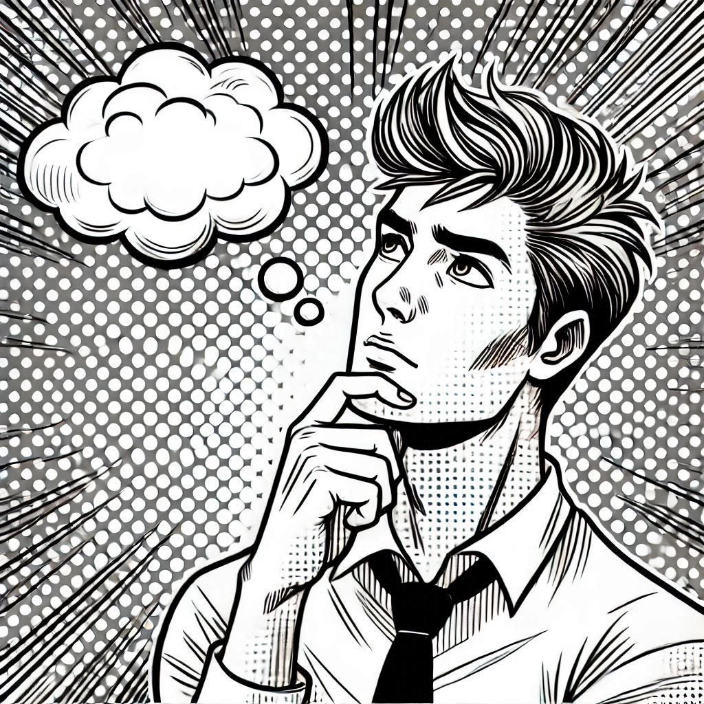 a thinking person, monochrome comic style, no cloud bubbles a thinking person, monochrome comic style, no cloud bubbles