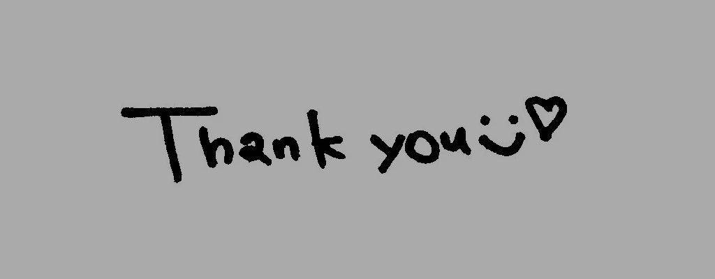 Words "thank you" written over an empty background.