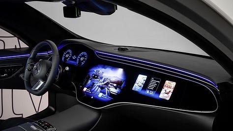 6 images shown. From left to right: top row includes CES conference center outside image, MBUX sound drive display, Fiio tape deck. Bottom row, LG Dukebox next to reclining man, Samsung music frame displaying record, KiT Better album card