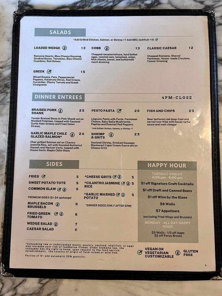 front and back of an Avondale Common House menu