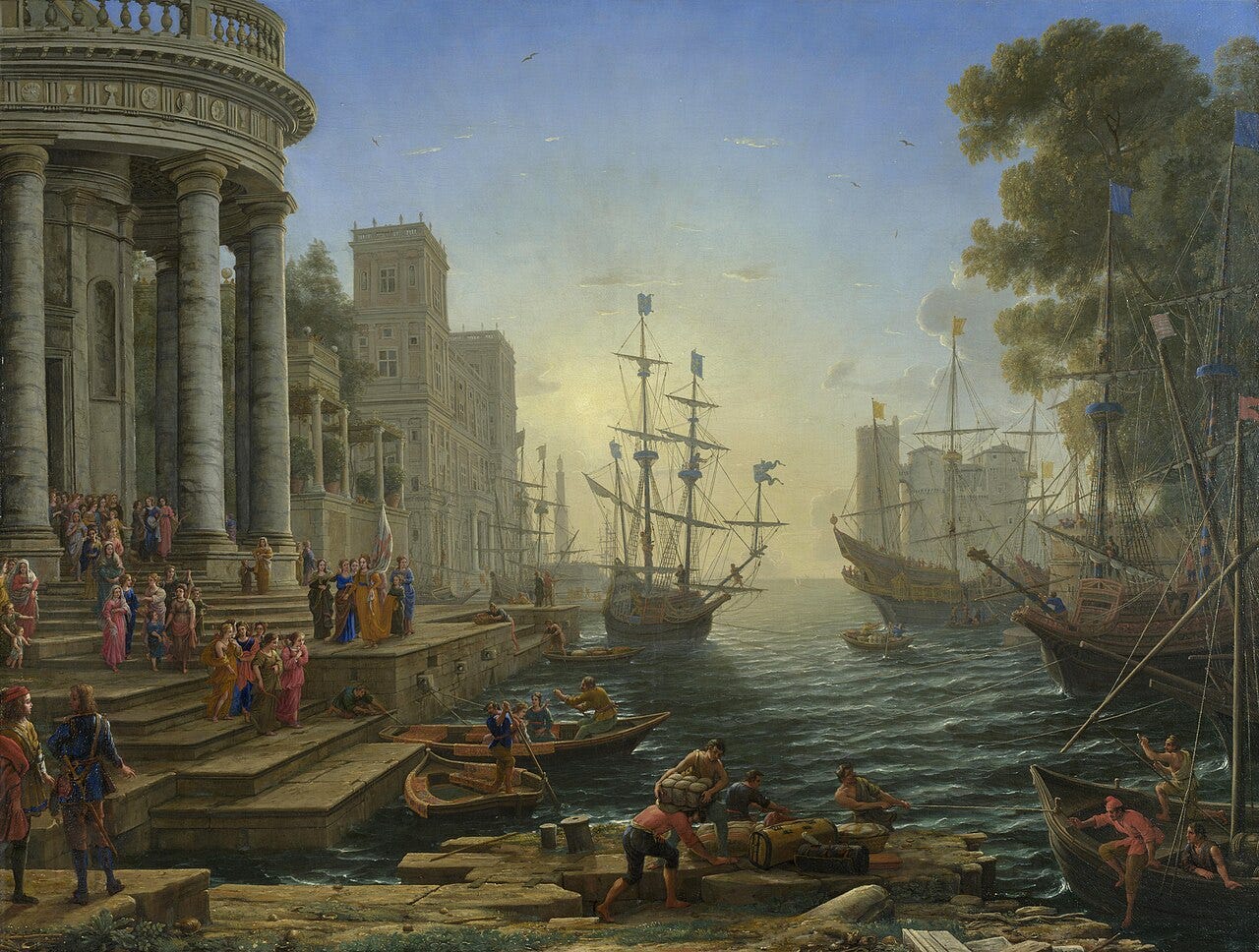 Harbour with columns and low sun Harbour with columns and low sun