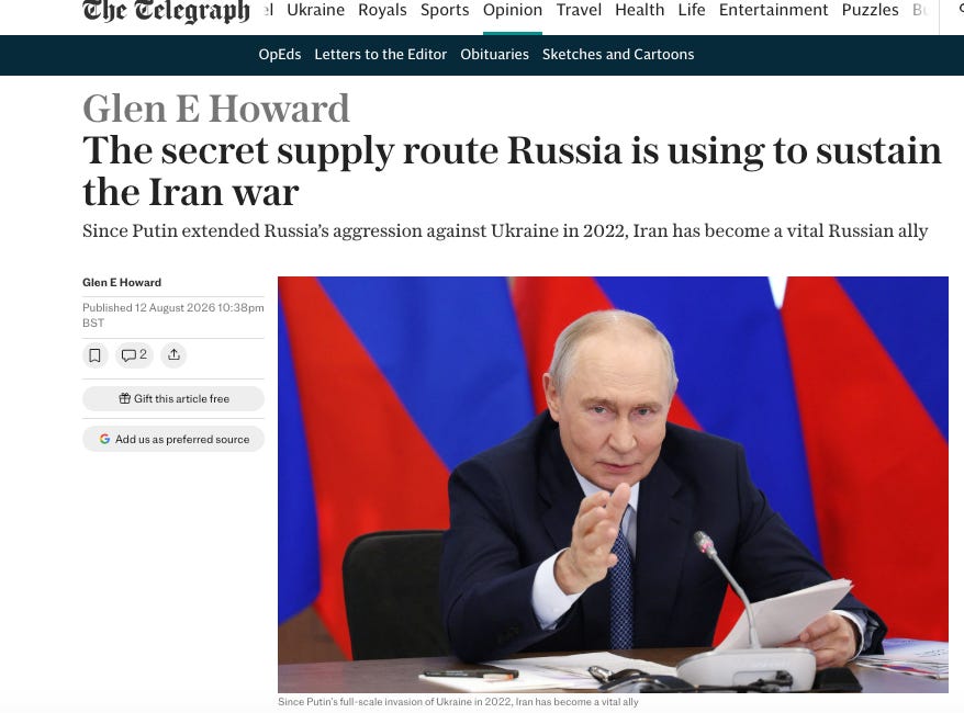 Saratoga Op-ed: The secret supply route Russia is using to sustain the Iran war
