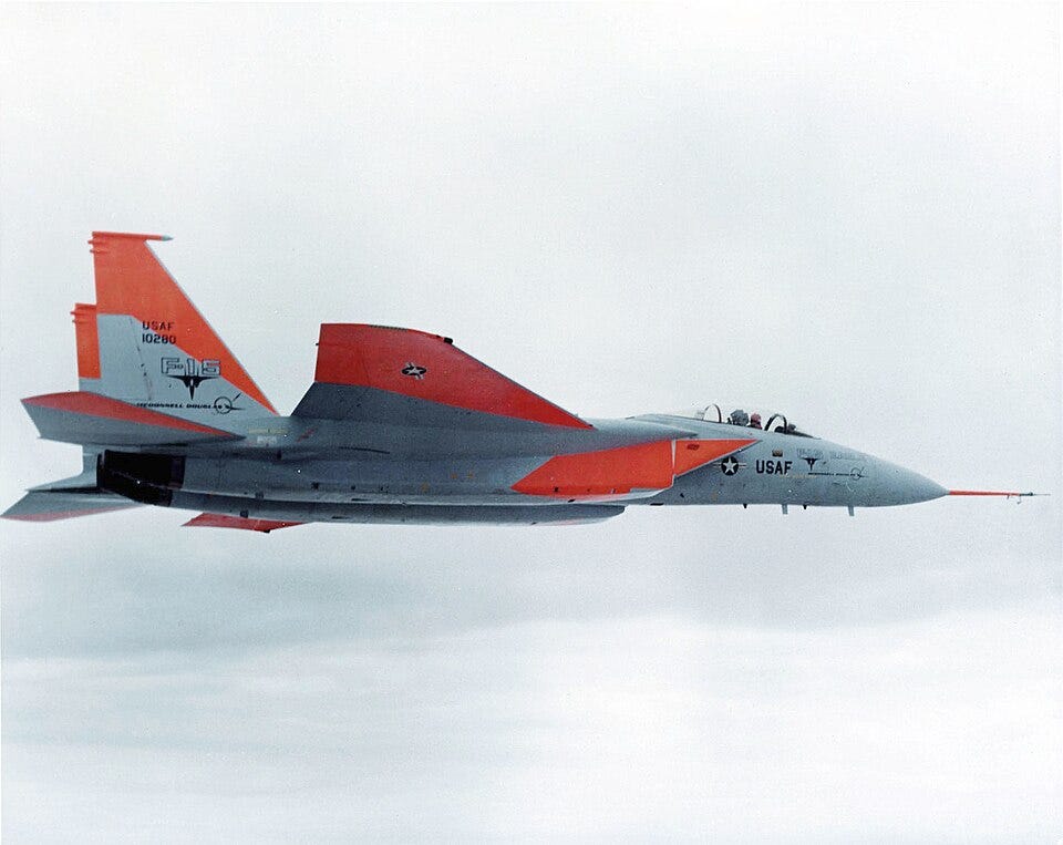 The first prototype F-15 Eagle in flight.