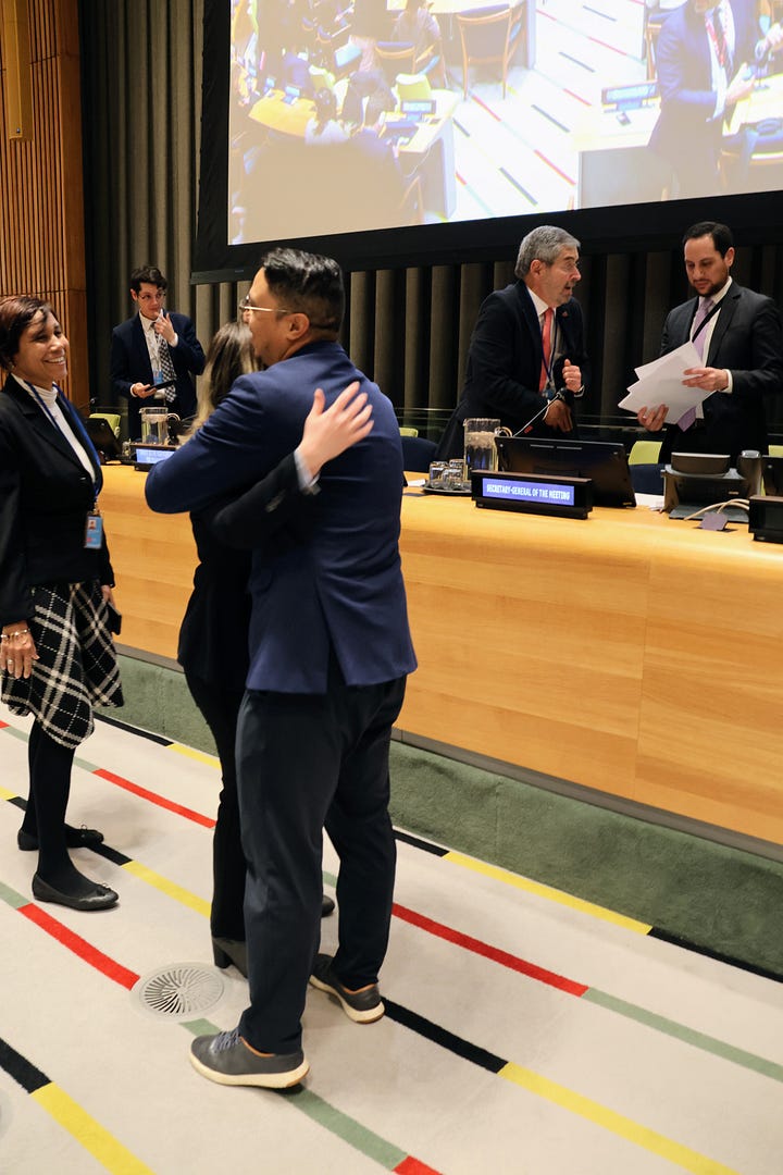Delegates and civil society celebrate adoption of the nuclear ban meeting outcome declaration