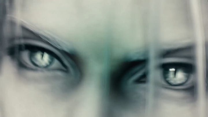 Quick succession of flashes showing Sephiroth's eyes and Jenova's heart and body in the preservation tank.