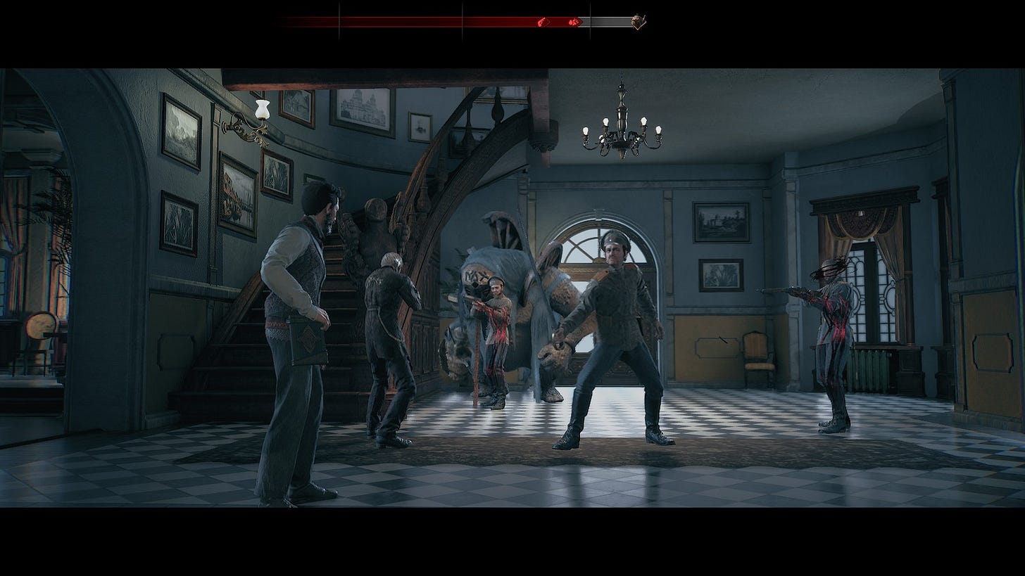 A screenshot of the game The Thaumaturge, showing the turn-based combat perspective against Russian soldiers.