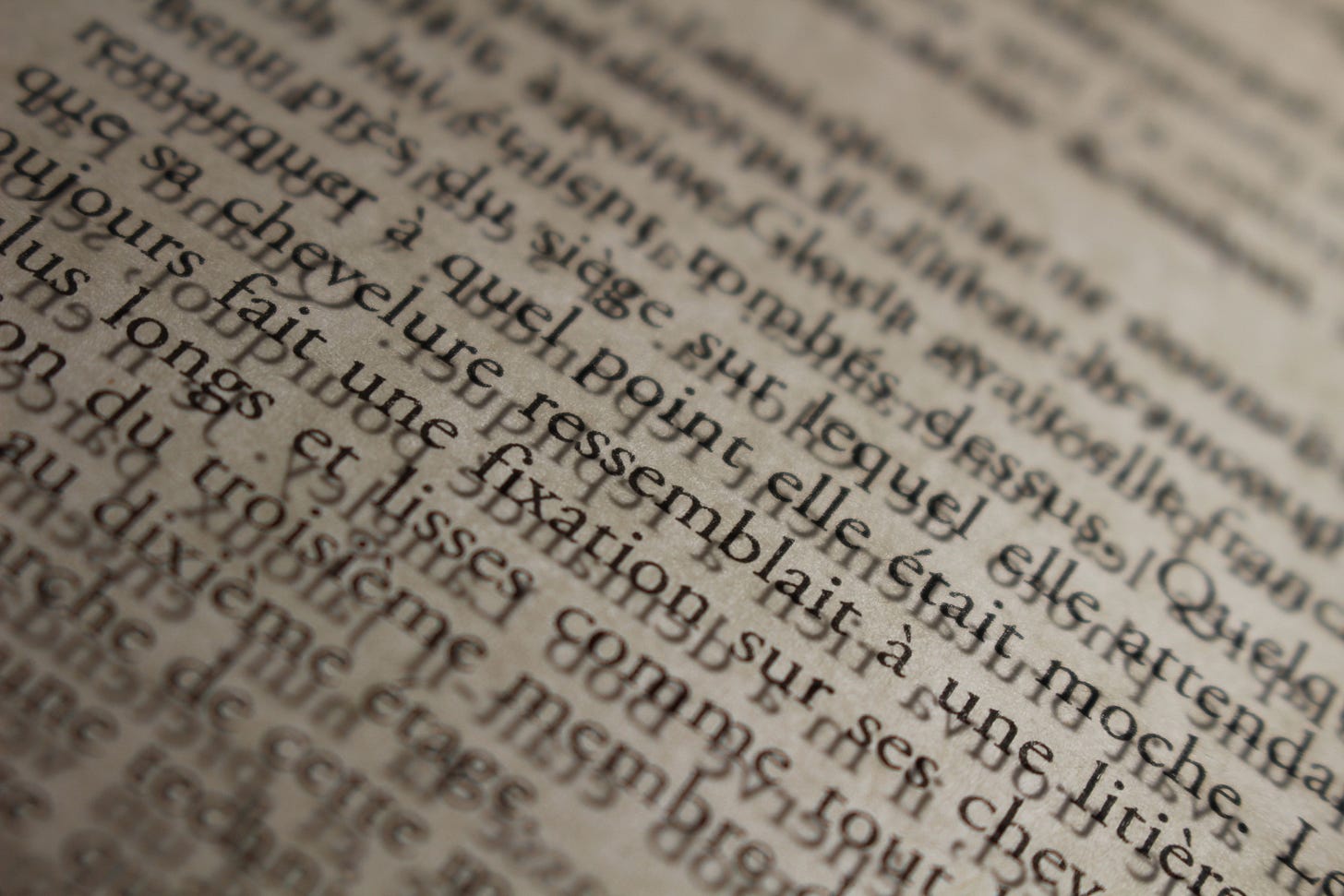a "macro shot" of old French text. I chose this image because the text appears out of focus and difficult to discern.