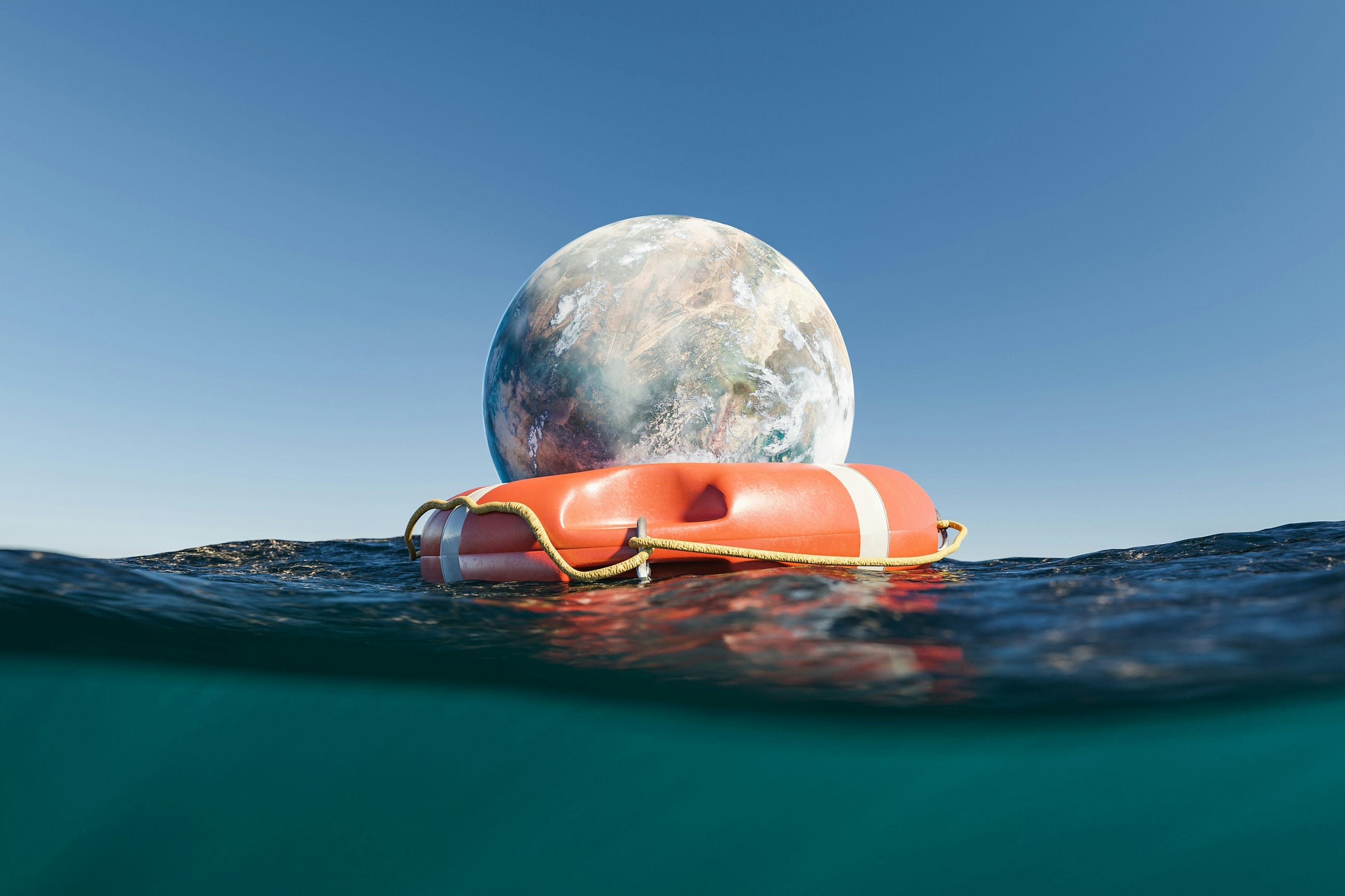 Under blue green water an orange lie preserver and the earth’s globe — Getty images Unsplash+ Licensed Under blue green water an orange lie preserver and the earth’s globe — Getty images Unsplash+ Licensed