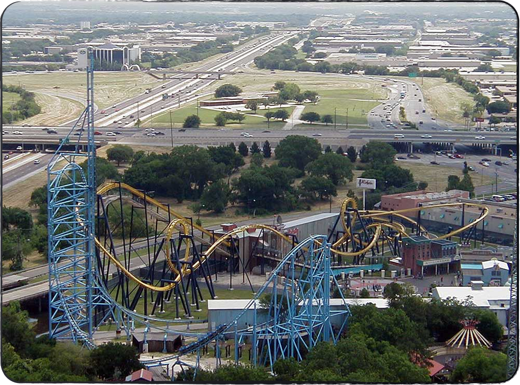 An image showing Six Flags Over Texas and some of the roller coasters! An image showing Six Flags Over Texas and some of the roller coasters!