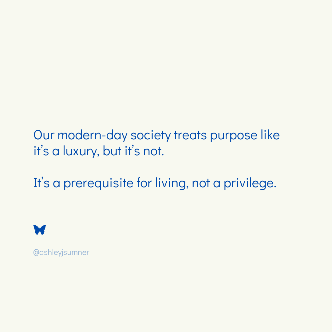 quote that says "Our modern-day society treats purpose like it’s a luxury, but it’s not.  It’s a prerequisite for living, not a privilege."